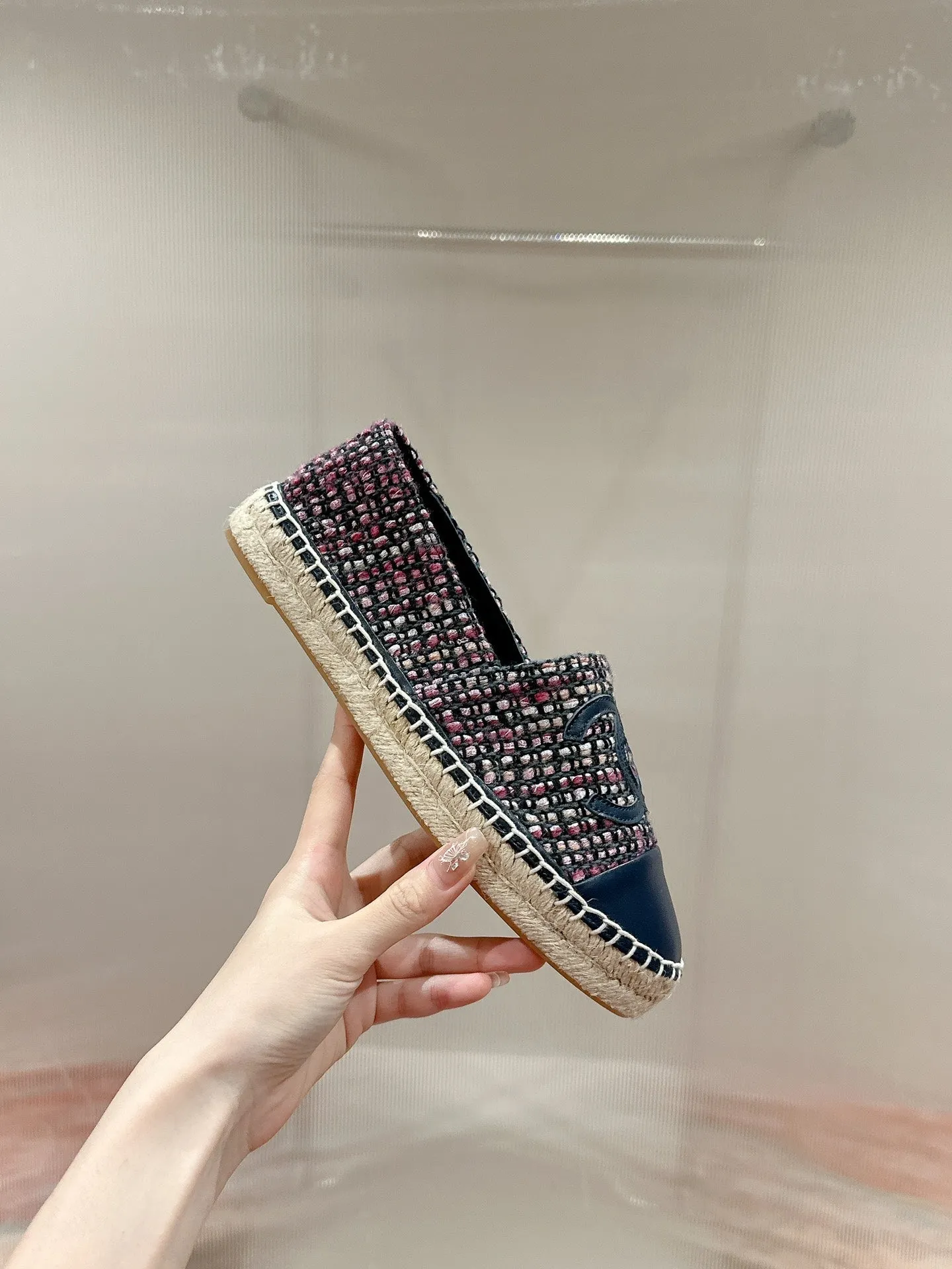cc espadrilles dark blue blended fabrics calfskin