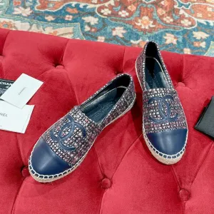 cc espadrilles dark blue blended fabrics calfskin