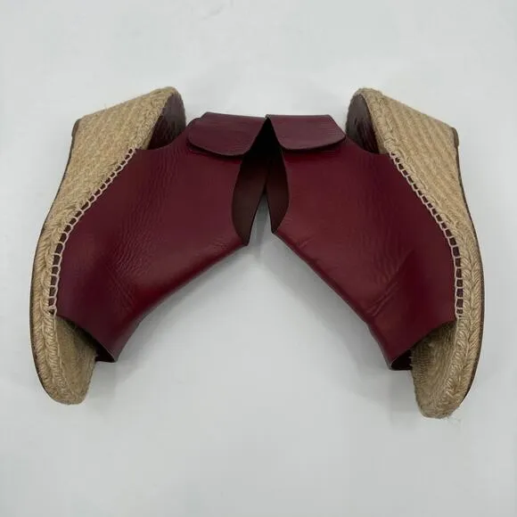 Celine Burgundy Leather Wedge Espadrilles Sandals Size 41/ US10
