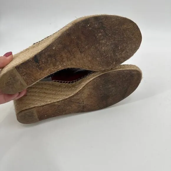 Celine Burgundy Leather Wedge Espadrilles Sandals Size 41/ US10