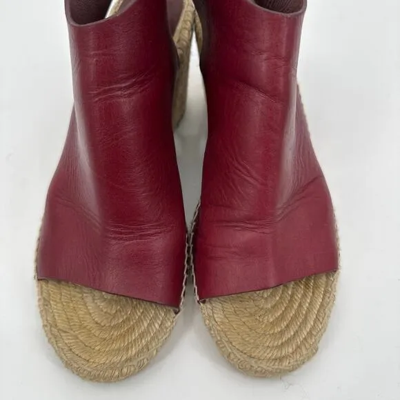 Celine Burgundy Leather Wedge Espadrilles Sandals Size 41/ US10