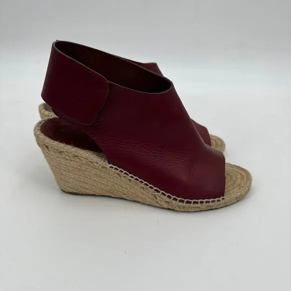 Celine Burgundy Leather Wedge Espadrilles Sandals Size 41/ US10