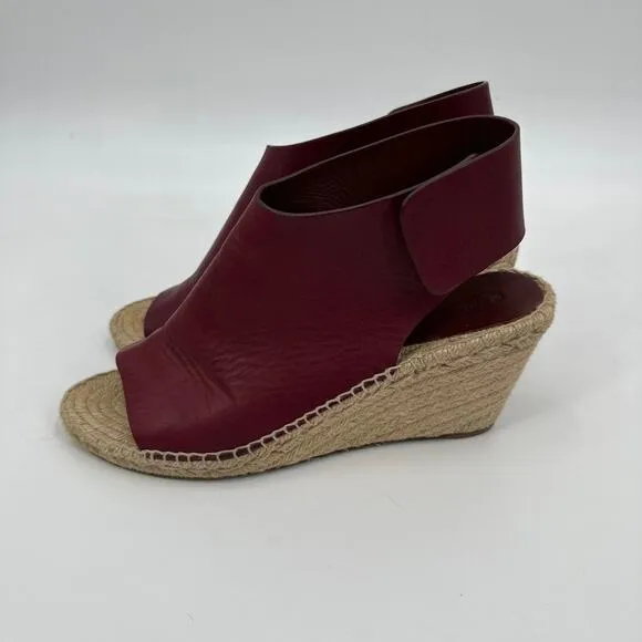 Celine Burgundy Leather Wedge Espadrilles Sandals Size 41/ US10