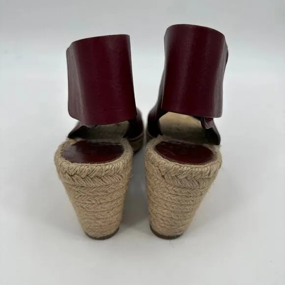 Celine Burgundy Leather Wedge Espadrilles Sandals Size 41/ US10