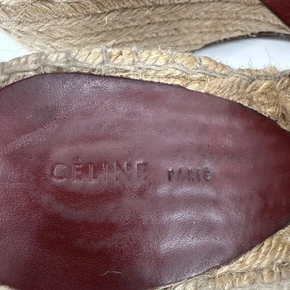 Celine Burgundy Leather Wedge Espadrilles Sandals Size 41/ US10