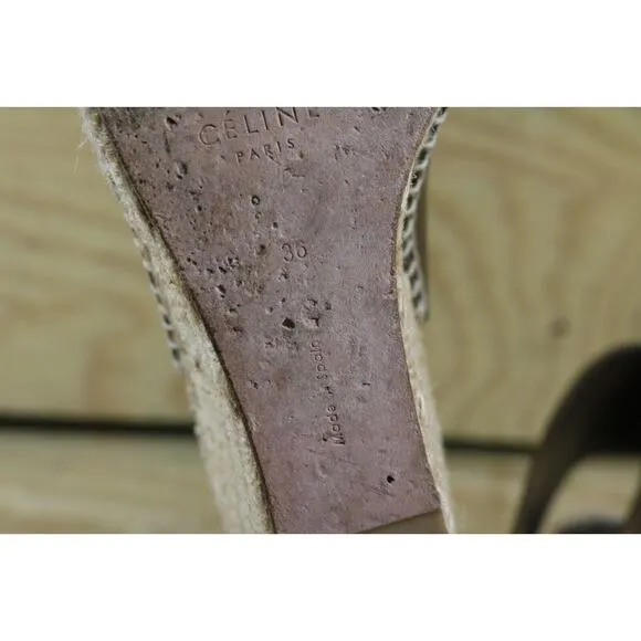 Celine Espadrilles Brown Leather 36 Buckle Slip On Shoes Spain