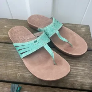 Chaco Sansa Turquoise Leather Thong Sandals Size 11