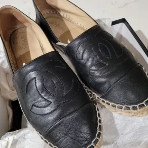 Chanel Black Leather Espadrilles