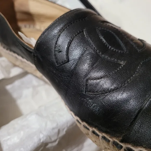 Chanel Black Leather Espadrilles