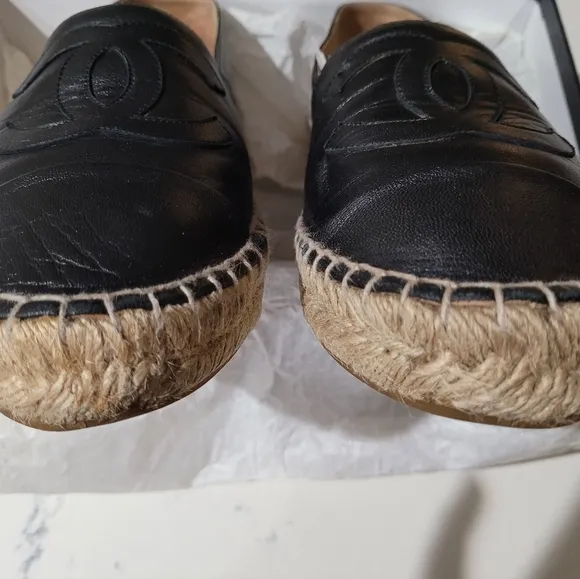 Chanel Black Leather Espadrilles