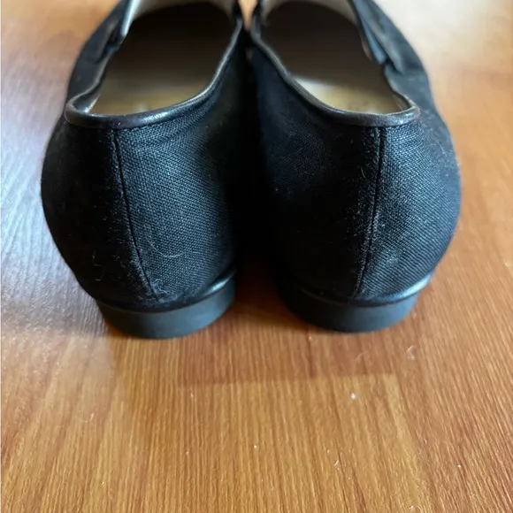 CHANEL Black Loafers Linen/Leather Accent EUC Size 37 1/2