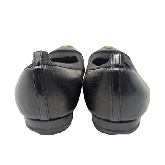 Chanel Black Patent Leather Ballerina Ballet Cap Toe Ruffle Flats Size EU 37.5