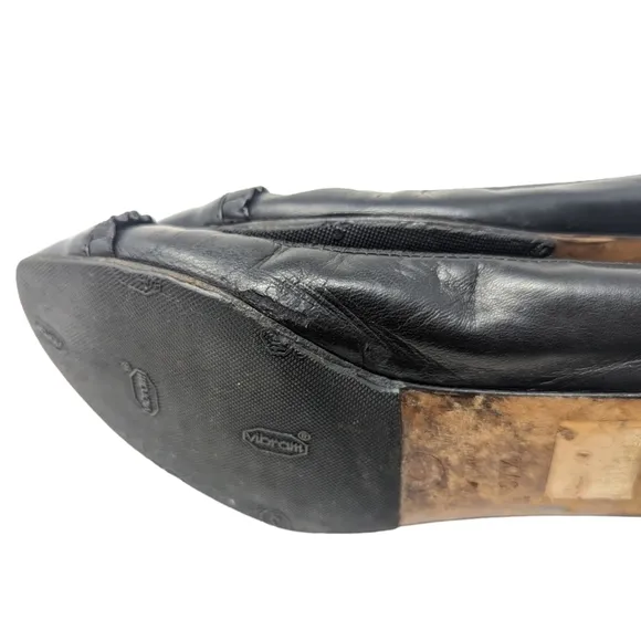 Chanel Black Patent Leather Ballerina Ballet Cap Toe Ruffle Flats Size EU 37.5