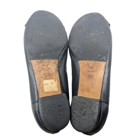 Chanel Black Patent Leather Ballerina Ballet Cap Toe Ruffle Flats Size EU 37.5