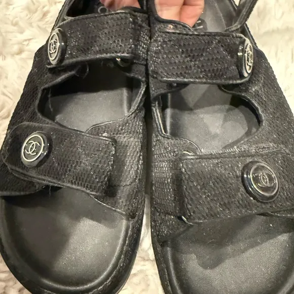 Chanel Black Sandals with Velcro Straps