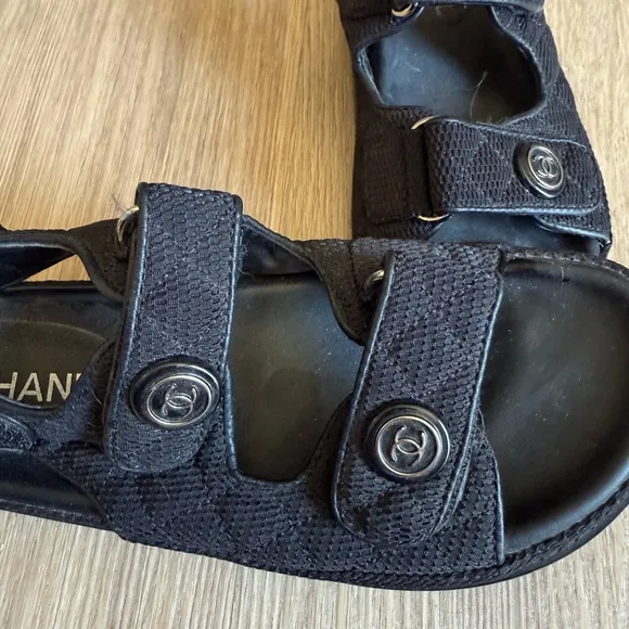 Chanel Black Sandals with Velcro Straps