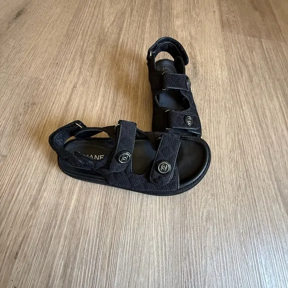 Chanel Black Sandals with Velcro Straps