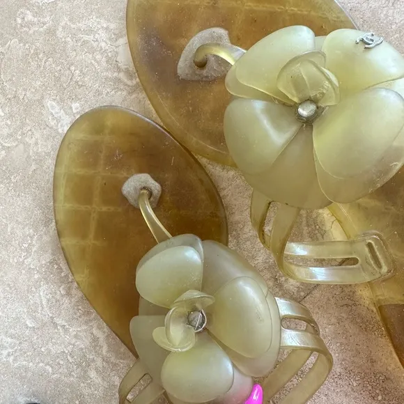 Chanel Camelia Flower Thong Sandals Yellow 38
