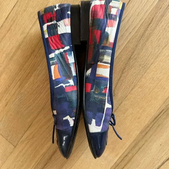 CHANEL Multicolor Abstract Printed Patent Leather CC Cap Toe Ballerina Flats