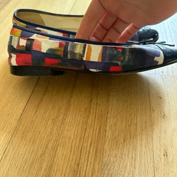 CHANEL Multicolor Abstract Printed Patent Leather CC Cap Toe Ballerina Flats