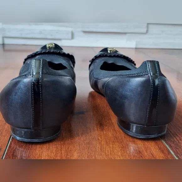 Chanel Ruffled Ballerina Flats With Gold Detail, Size EU 36.5 US 6.5