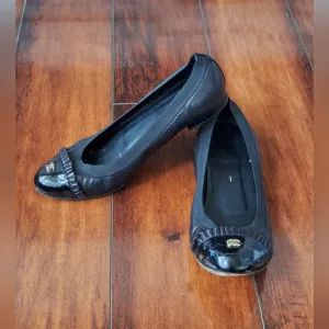Chanel Ruffled Ballerina Flats With Gold Detail, Size EU 36.5 US 6.5