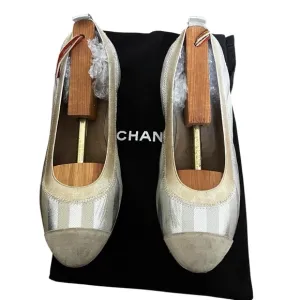 CHANEL Y2K Authentic Silver Metallic Cap Toe Ballet core Flats Size EU 3…