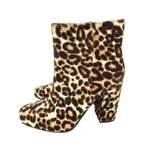 CHARLES DAVID Boots Leopard Calf Hair Leather Ankle Booties SZ 5.5 NEW