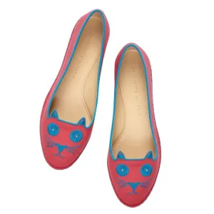 Charlotte Olympia Mexi-Cat Stitch Ballet Flats in Hibiscus Sz‎ IT 35.5 US 5.5