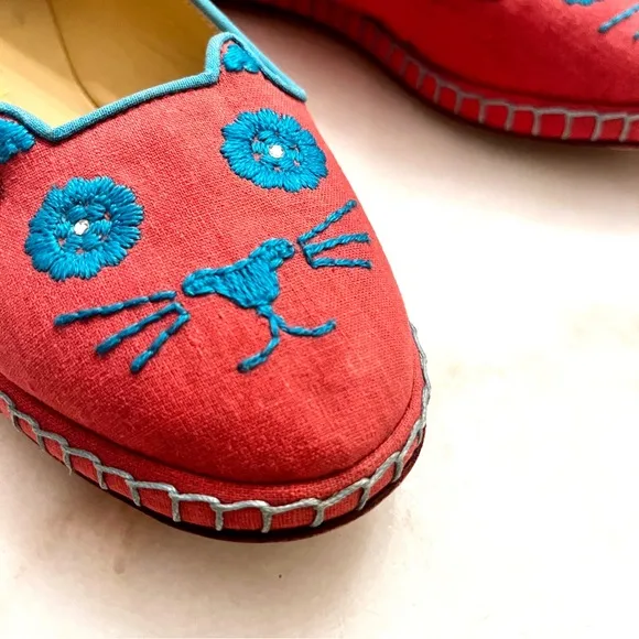 Charlotte Olympia Mexi-Cat Stitch Ballet Flats in Hibiscus Sz‎ IT 35.5 US 5.5