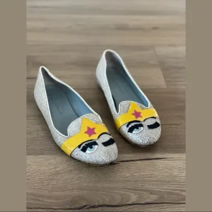 chiara ferragni wonder woman comic quirky sequin flats loafers shoes