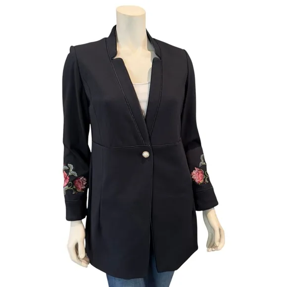Chico’s Floral Embroidered Tuxedo Blazer