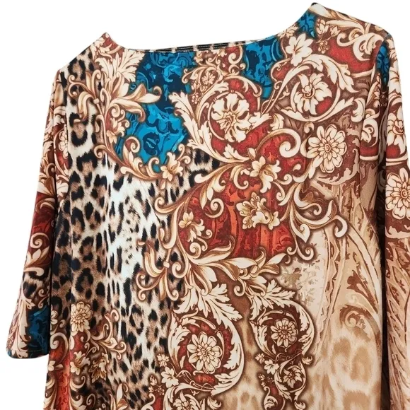 Chico's Mixed Animal Print Keyhole Neckline Dress Jersey Shift