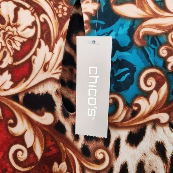Chico's Mixed Animal Print Keyhole Neckline Dress Jersey Shift