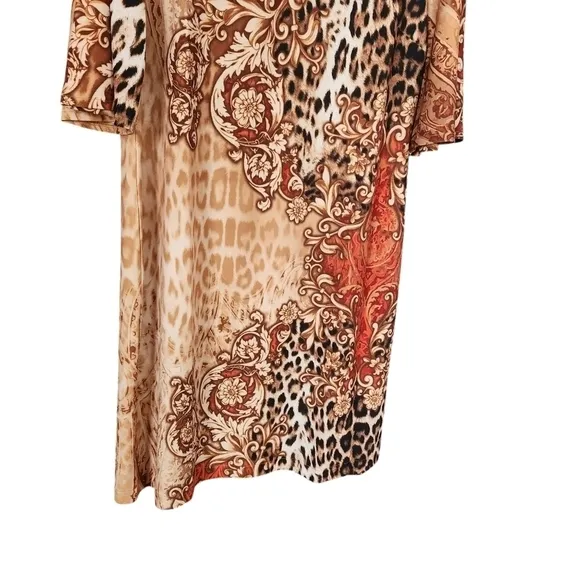 Chico's Mixed Animal Print Keyhole Neckline Dress Jersey Shift