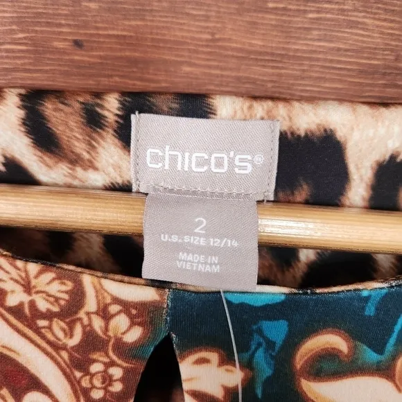 Chico's Mixed Animal Print Keyhole Neckline Dress Jersey Shift