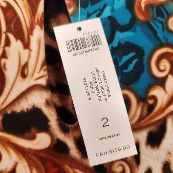 Chico's Mixed Animal Print Keyhole Neckline Dress Jersey Shift