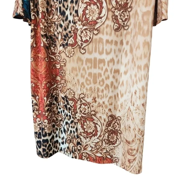 Chico's Mixed Animal Print Keyhole Neckline Dress Jersey Shift
