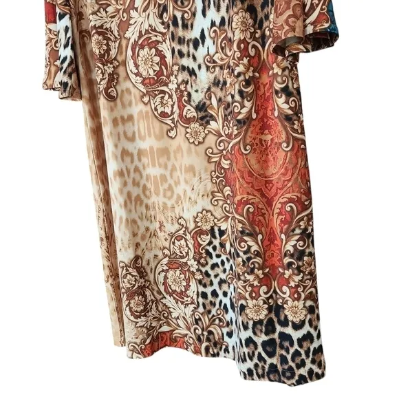 Chico's Mixed Animal Print Keyhole Neckline Dress Jersey Shift