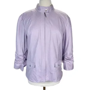 CHICO'S | Purple Faux Leather Snake Skin Moto Jacket With 3/4 Ruched Sleeves