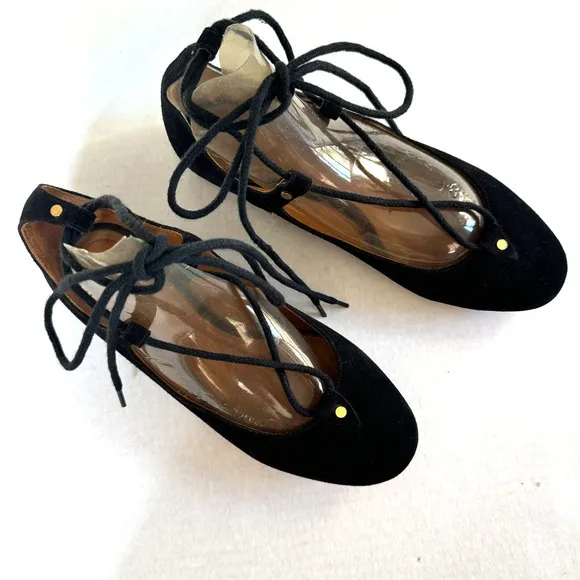 CHLOÉ “Foster” black suede lace-up ballet flats w/ dust bags size EU 36.5 / US 6