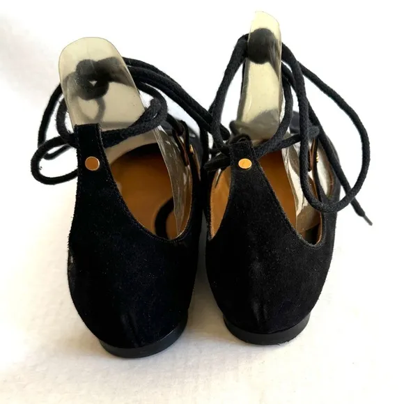 CHLOÉ “Foster” black suede lace-up ballet flats w/ dust bags size EU 36.5 / US 6