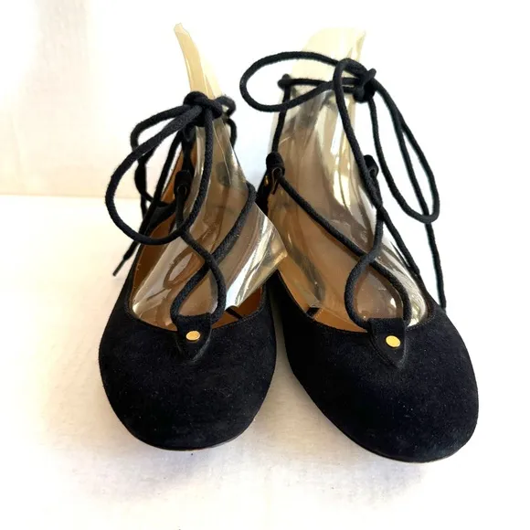 CHLOÉ “Foster” black suede lace-up ballet flats w/ dust bags size EU 36.5 / US 6