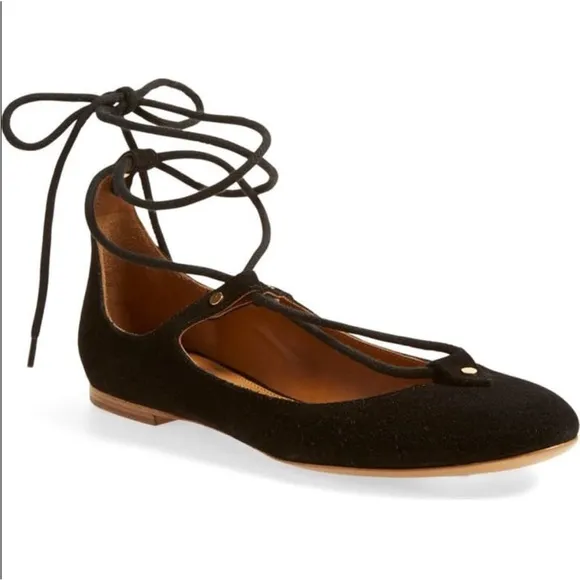 CHLOÉ “Foster” black suede lace-up ballet flats w/ dust bags size EU 36.5 / US 6