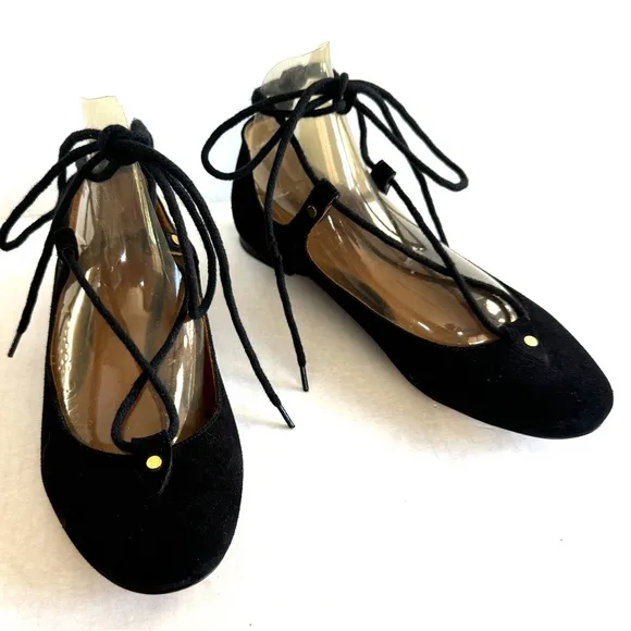 CHLOÉ “Foster” black suede lace-up ballet flats w/ dust bags size EU 36.5 / US 6