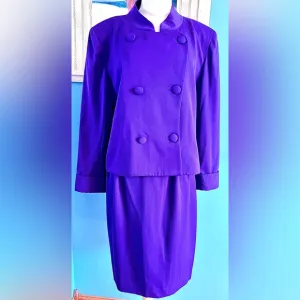 Christian Dior purple 100% wool double breasted suit with skirt. Vintage