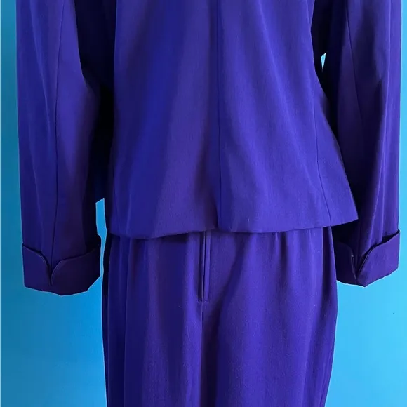 Christian Dior purple 100% wool double breasted suit with skirt. Vintage