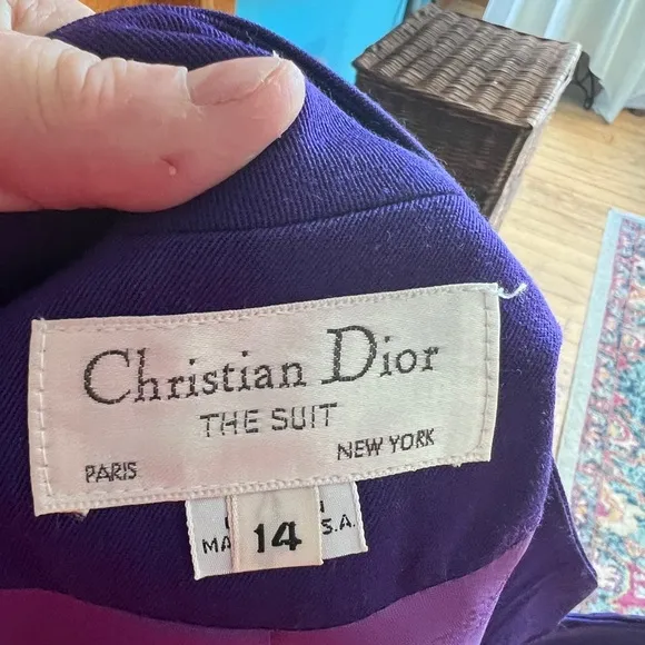 Christian Dior purple 100% wool double breasted suit with skirt. Vintage