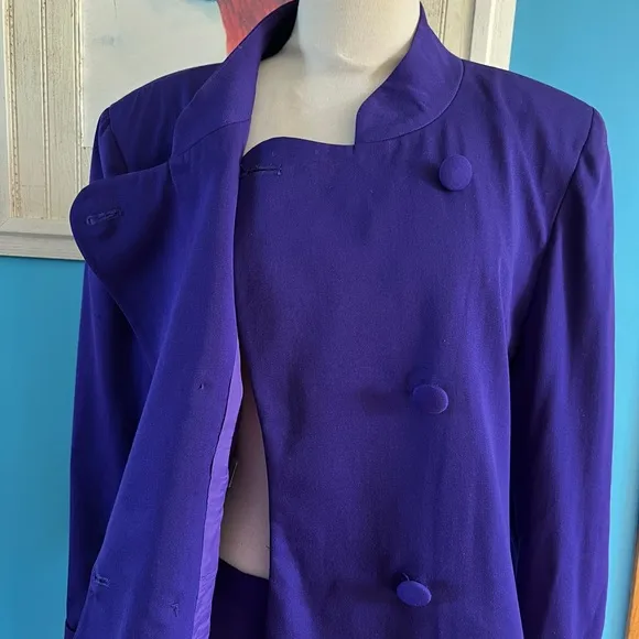 Christian Dior purple 100% wool double breasted suit with skirt. Vintage