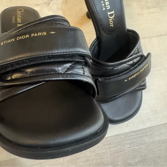 Christian Dior Revolution Cannage Quilt Calfskin Leather Heeled Slide Sandals